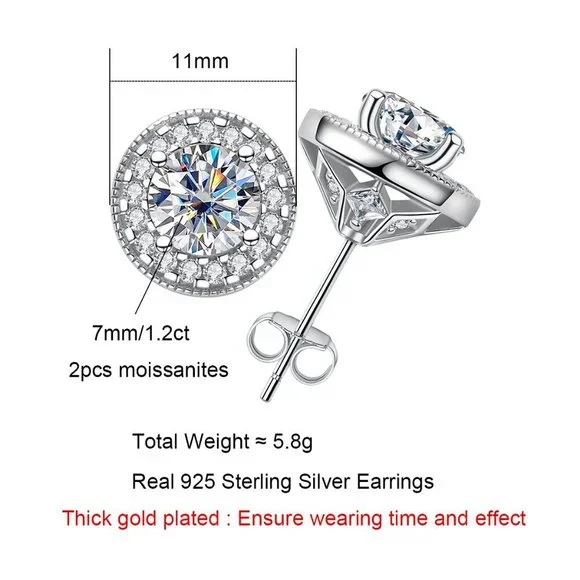 Certified 2.4 ct. t.w.Moissanite Diamond Halo Stud Earrings NEW